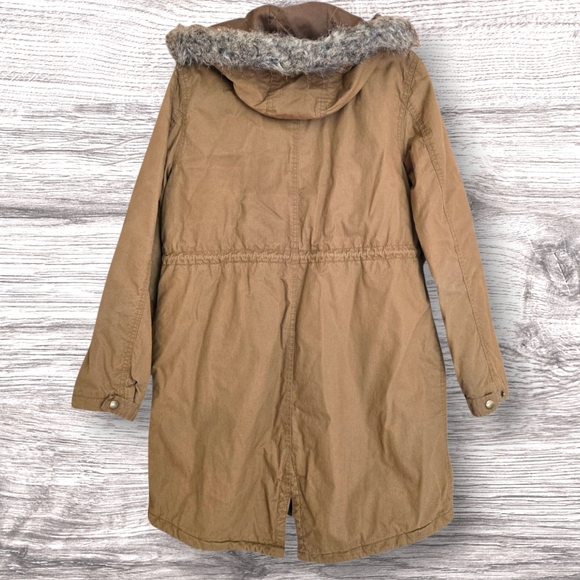 Old Navy Barn Jacket Vintage 90s Y2K Tan Grunge Hooded Zip Snap Drawstring / M - Picture 4 of 7